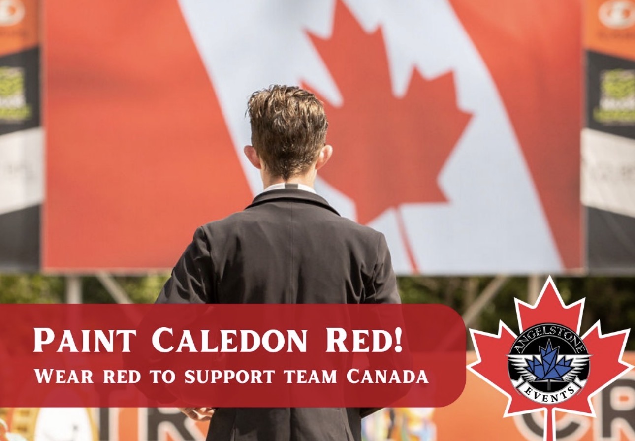 Paint Caledon Red — spectator before Canadian flag screen at Nations Cup Caledon